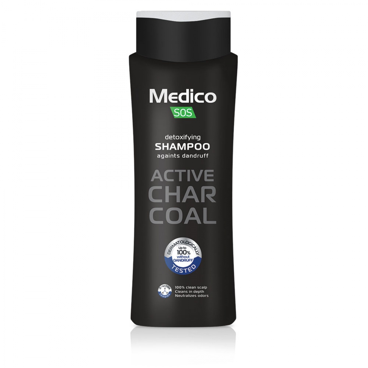 Medico-SOS-390ml-Chacroal Шампунь проти лупи Medico SOS з активованим вугіллям, 390 мл - Зображення 1
