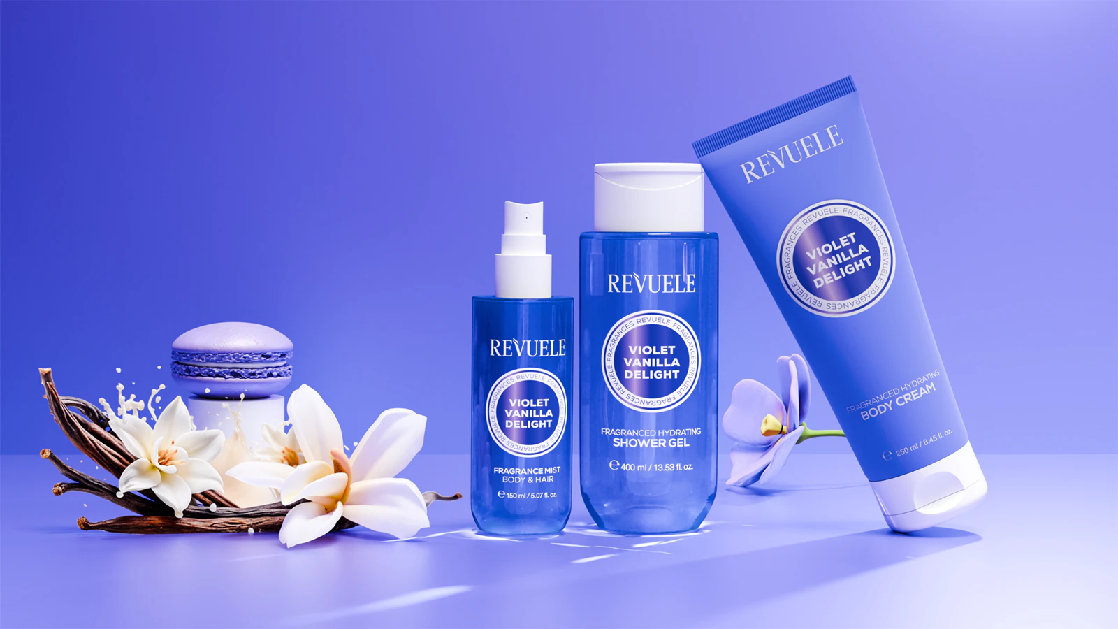 Violet Vanilla Delight Fragranced Hydrating Shower Gel 3 Гель для душу парфумований зволожуючий Revuele VIOLET VANILLA DELIGHT 400 мл - Зображення 3